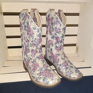 Old West Purple and Cream Floral Dress Boots